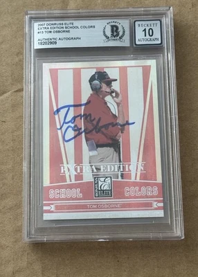 TOM OSBORNE SIGNED 2007 DOBRUSS ELITE EXTRA EDITION AUTO GRADE 10 BECKETT BAS #2 - Image 1 of 2