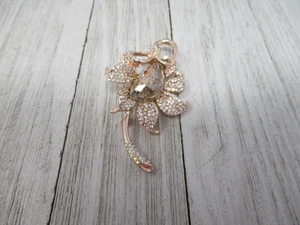 Anne Klein Signed Rose Gold Rhinestone Pave Type Floral Brooch - Picture 1 of 9