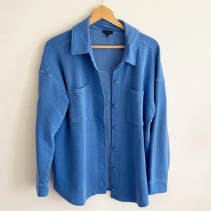 Talbots blue BEACH TERRY SHACKET sweatshirt button down size large - Picture 1 of 6