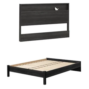 Home Square 2-Piece Set with Platform Bed & Full Queen Headboard in Gray - Picture 1 of 11