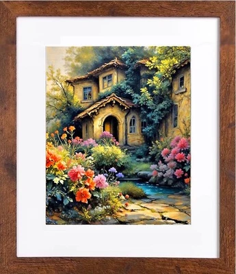 NEW HONEY WOOD FRAMED LANDSCAPE "Timeworn Estate" 12.5x15 Frame 8x10 Gloss Print - Image 1 of 4