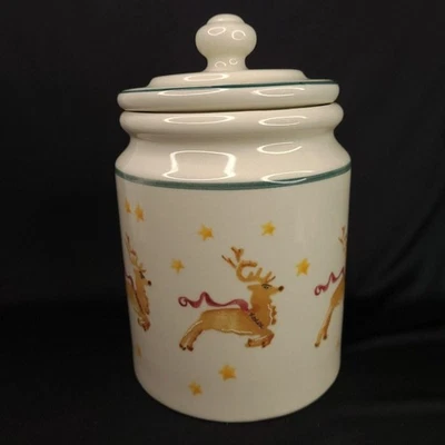 Tarro de galletas de Navidad de cerámica Hartstone reno en la azotea bote LEER Foto 1 de 4