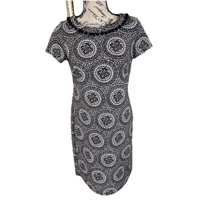 Talbots Women’s Dress Size 4 Petite Raven Black & White Small Cap Sleeve Sheath - Image 1 of 4