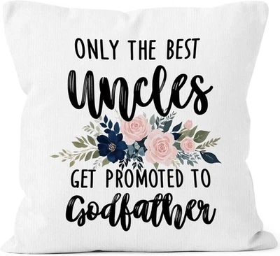 Square Throw Pillow Cover – Promoted to Godfather – New & Ready to Ship - Image 1 of 4