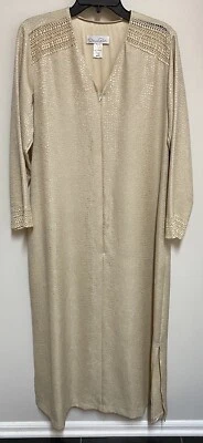 Camisón Oscar de la Renta Kaftan Bata Mujer Pequeño Beige Estampado Serpiente 1/2 Cremallera Foto 1 de 4