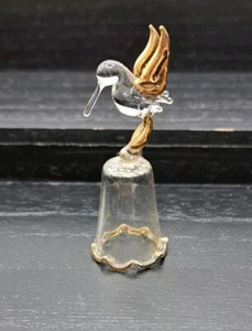 Hummingbird Blown Glass Thimble Crystal Gold Figurine - Picture 1 of 4