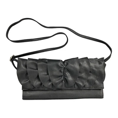 RARO Bueno Suave Imitación Cuero Bandolera Bolso sin asas Cartera Negro con Rojo Foto 1 de 4