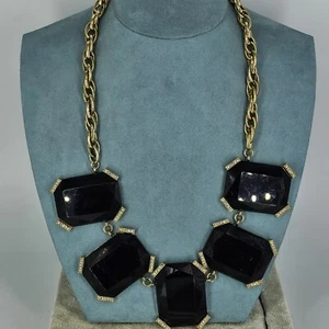 Oasis Black Beaded Necklace Statement Collar Chunky Gold Tone 22" Long - Picture 1 of 10