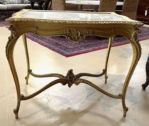 Antique Gold Italian Giltwood Center Entry Table Desk Rococo Louis XV Cover
