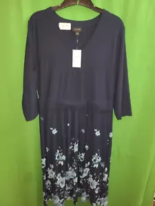 0339) NWT J JILL Medium gathered blue Wearever Collection pullover dress new M - Picture 1 of 7