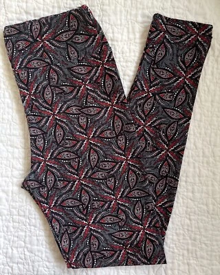 Leggings Lularoe OS Negro Gris Rojo Blanco Rojo Molinete Paisley Floral Foto 1 de 3