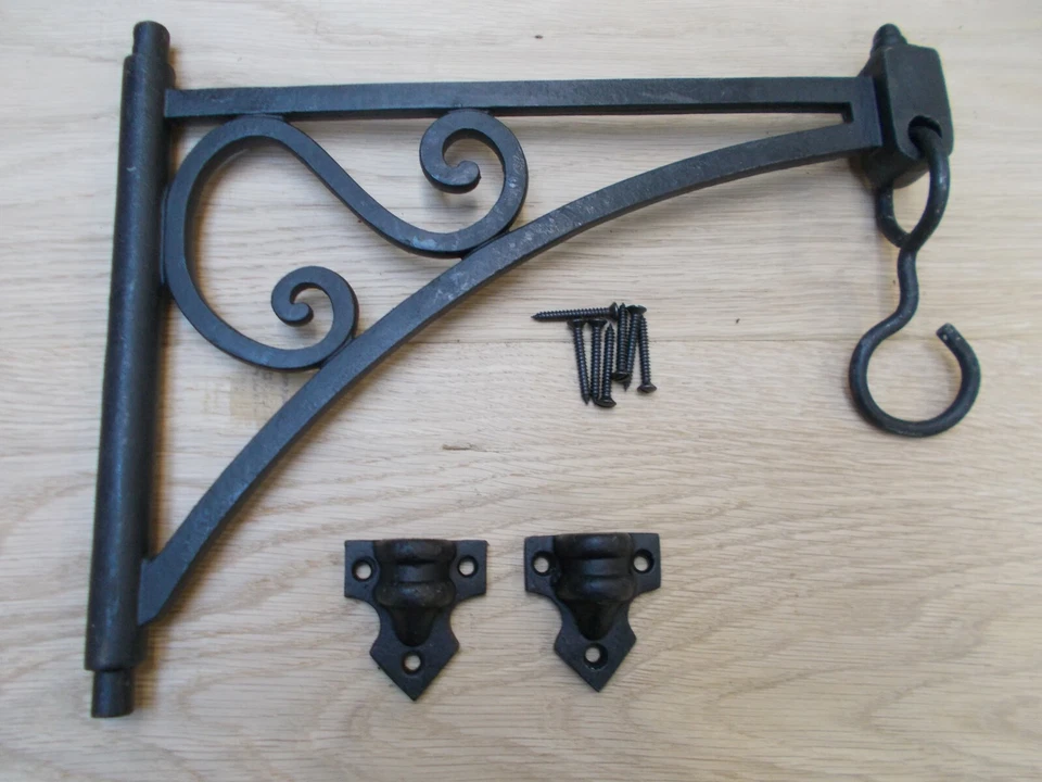 Cast Iron Garden Hanging Basket Swivel Bracket + Hook for plants lantern chime - Image 1 of 1