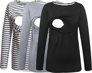 Women'S Maternity Nursing Tops Comfy Long Sleeve Breastfeeding T-Shirt - Picture 1 of 5