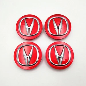 4 pc Set of Red with Chrome Logo Wheel Center Hub Caps For ACURA Size 69mm/2.71" - Picture 1 of 4