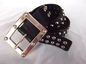 Michael Kors leather belt silver brass 1-3/8in wide 47in strap M L stud grommet - Picture 1 of 8