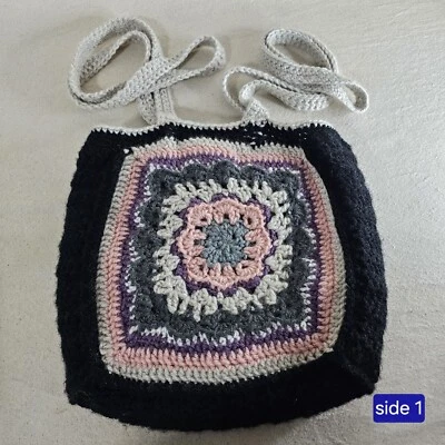 Bolso de Mano Crochet Abuela Super Cuadrado Negro Rosa Púrpura Marfil Hippie Boho  Foto 1 de 4