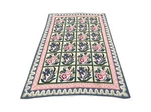 Vintage French Aubusson Style Rug Chain Stitch Bohemian Wool Décor Carpet 4x6 ft - Picture 1 of 9