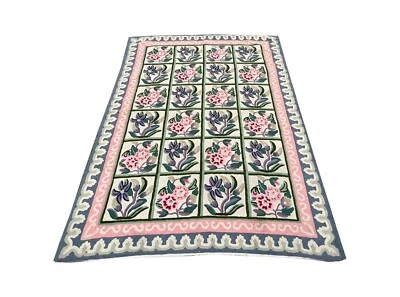 Alfombra estilo Aubusson francesa vintage puntada de cadena alfombra decoración de lana bohemia 4x6 pies Foto 1 de 4