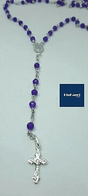 Collana rosario in argento 925 unisex con Agata viola naturale - Immagine 1 di 4