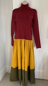 Roksanda Roll Neck Colourblock Maxi Dress in Linen Cotton & Silk UK 14 - Picture 1 of 6