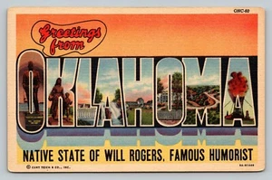 Postcard OK Large Letter Greetings From Oklahoma Vintage Linen Unposted #2 Clean - Picture 1 of 2