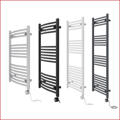 HOME-GALAXY Prefilled Electric Heated Towel Rail Straight Curved Radiator Thermostatic Rads