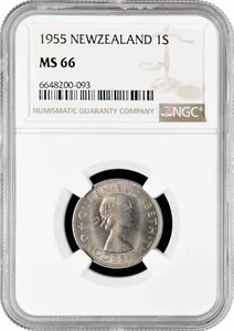 New Zealand 1 shilling 1955, NGC MS66, "Elizabeth II (1953 - 1966)" Top Pop 5/0 - Picture 1 of 2
