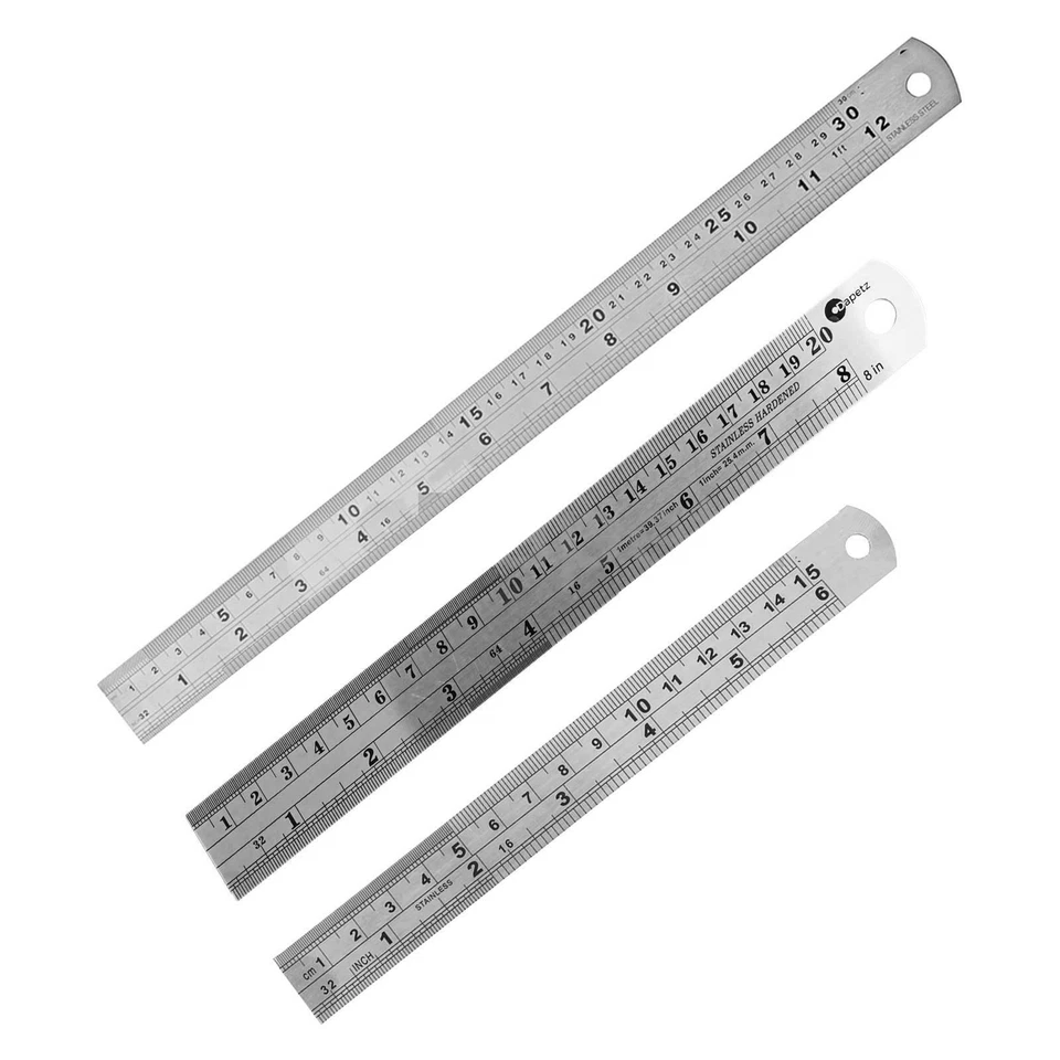 METAL RULER STAINLESS STEEL - SET OF 3 RULERS 30CM/ 12" / 15CM/ 6" & 20CM/ 8"
