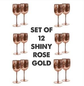 Set of 12 Moet & Chandon Shiny Rose Gold Acrylic Champagne Goblet Cup Glasses - Picture 1 of 7
