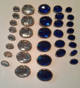Oval Faceted Acrylic Button 2 Colours Crystal / Sapphire Blue 3 Sizes 27/20/15mm - Picture 1 of 9