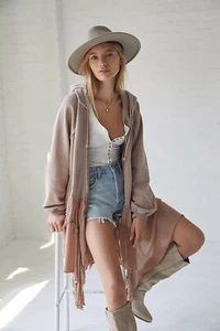 Rare Free People Moon Dust Cardi Full Zip Hoodie in Clove Bark Fairy Whimsical M - Picture 1 of 8