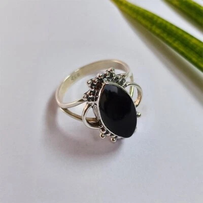 Buona Aspetto Onice Nera Gemma 925 Argento Sterling Fatta Anello Tutti Misura - Immagine 1 di 4