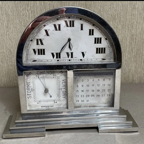 Quality Antique 1920s Swiss Art Deco Mantle / Desk Clock Time Calendar Barometer Cover