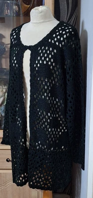 LADIES CROCHET BLACK & GREEN SPARKLY/GLITTER CARDIGAN SIZE 20 ROMAN VGC - Image 1 of 4