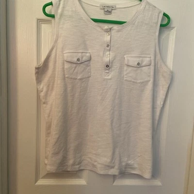 Liz Claiborne White Sleeveless Top XL 100% Cotton 2Chest Pockets - Image 1 of 3
