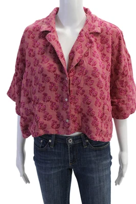 Zara Womens Short Sleeve Button Front Collared Floral Shirt Pink Cotton Small - Image 1 of 4