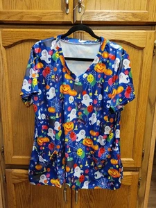 NWOT. Do You Work In Pediatrics? The Kids Will ❤️ This Halloween Scrub Top Sz XL - Picture 1 of 7