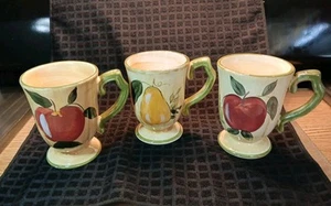Vintage Gibson Keramik Kaffee Tee Tasse Becher 8 Unzen handbemalt Obst 3er Set - Bild 1 von 10