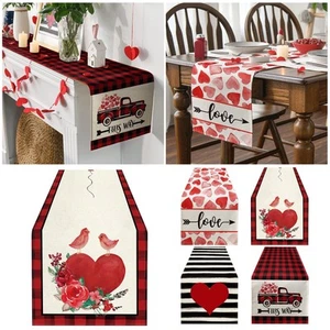 Buffalo Plaid Gnome Valentine Day Table Runner Anniversary Holiday Kitchen - Picture 1 of 10