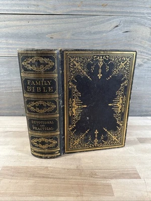 1871 HOLY BIBLE illustrated DEVOTIONAL POLYGLOTT leather ANTIQUE old FAMILY - Image 1 of 4