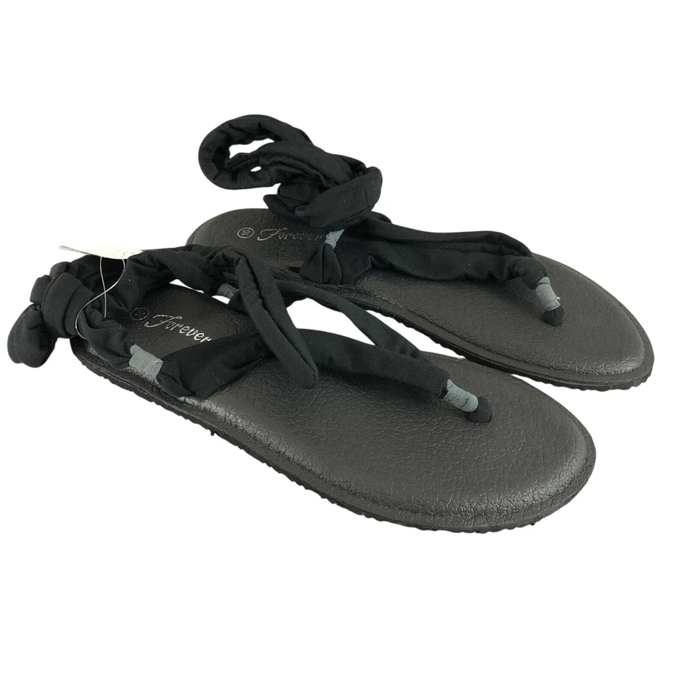 Sandalias Forever para mujer con tanga de tela envolvente cojín negro cómodo talla 10 Foto 1 de 4