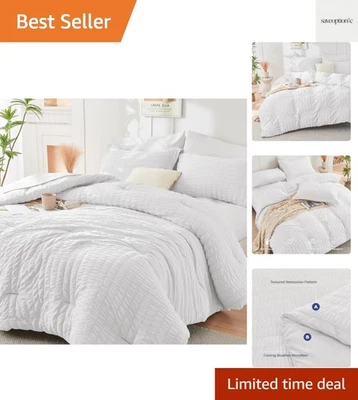 Elegant 7-Piece King Size Comforter Set with Seersucker Texture for All Seasons - Image 1 of 4