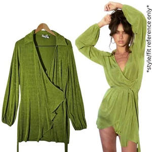 Princess Polly Green Faux Wrap Mini Dress Size 14 Long Sleeve Party Time Club - Bild 1 von 12