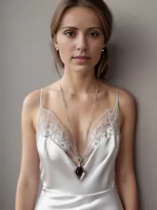 Damen Halskette mit Anhänger Silber lange Kette 75cm Modeschmuck Collier Schmuck - Bild 1 von 10