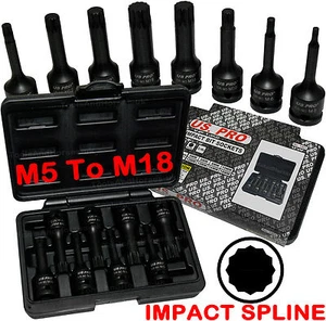 US.PRO TOOLS IMPACT SPLINE Socket Set 12 Point Tripple Square Impact Spline M5up - Picture 1 of 7