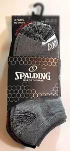 3 Pair Men's Spaulding No-Show Low Cut Socks -Gray/Black/Lt Gray - w/Accents - Picture 1 of 2