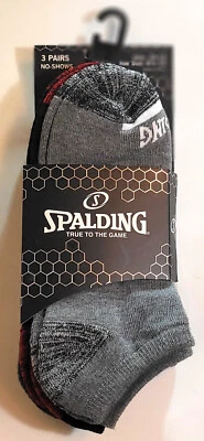 3 Pair Men's Spaulding No-Show Low Cut Socks -Gray/Black/Lt Gray - w/Accents - Image 1 of 2