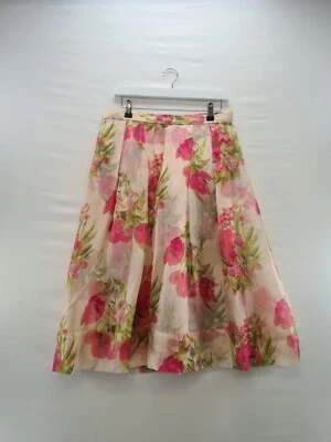 Boden Midi Skirt Size 12 Cream Pink Floral Pandora Pure Silk Tulle Occasion - Image 1 of 4