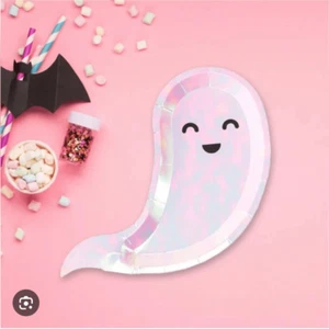 8 Stück Halloween Pappteller weiß holografisch Geist Party Teller Einweg - Bild 1 von 7