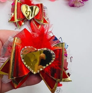 Heart Pigtail Hair Bow Clips Set for Girl Handmade New - Picture 1 of 7